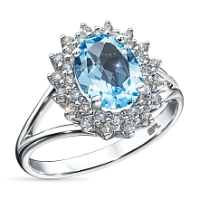 Кольцо из белого золота с топазом и бриллиантами