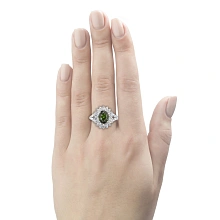 Кольцо из белого золота с хромдиопсидом и бриллиантами