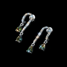 Пусеты из серебра с топазами и хромдиопсидами