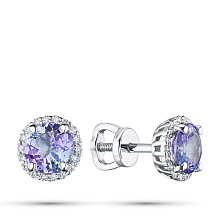 Пусеты из белого золота с бриллиантами и сапфирами (изготовление)