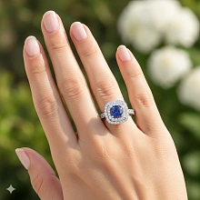 Кольцо из белого золота с сапфиром и бриллиантами