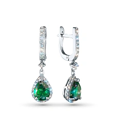 Серьги из белого золота с и изумрудами и бриллиантами