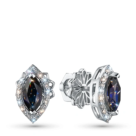 Пусеты из белого золота с и сапфирами