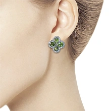 Серьги из белого золота с хромдиопсидами и бриллиантами